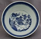 Chinese Qing Canton Nanking Blue & White Export Porcelain Punch Bowl