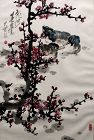 Vintage Chinese Panting by Zhang Kuan of Two Ducks Cherry Blossoms
