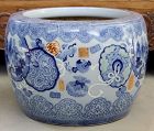 Large Meiji to Taisho Japanese Arita Blue White Porcelain Hibachi