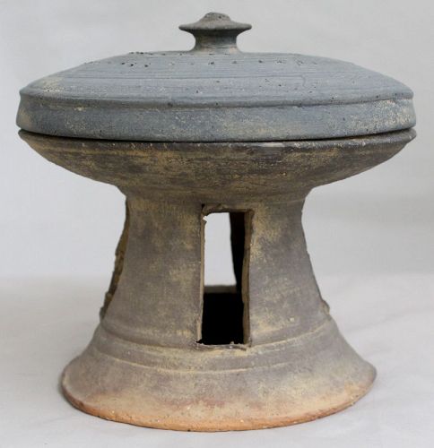 Korean Silla Stoneware Funerary Pedestal Food Vessel Lidded Tazza