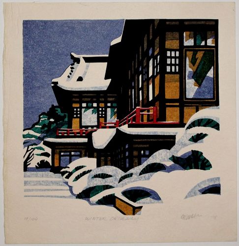 Limited Edition Japanese Woodblock Print Clifton Karhu Winter Driveway