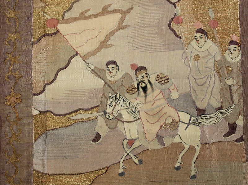 Chinese Qing Silk Kesi Panel Romance Three Kingdoms Warriors Horseback