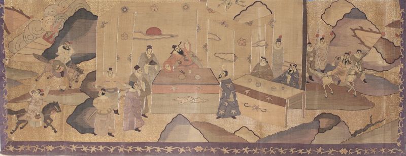 Chinese Qing Silk Kesi Panel Romance Three Kingdoms Warriors Horseback