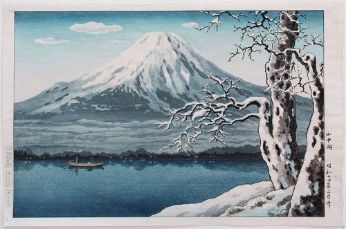 Tsuchiya Koitsu Japanese Woodblock Print Lake Yamanaka Winter Snow