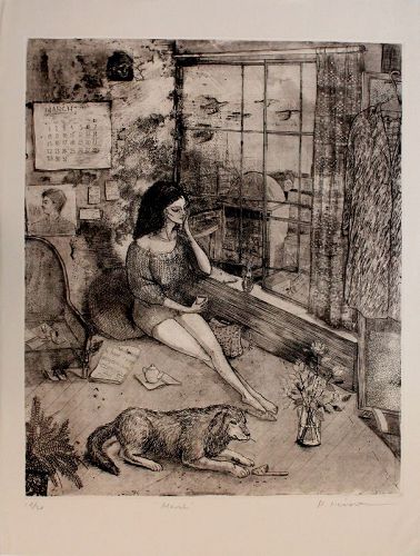 Extra Large Japanese Limited Edition Etching Ryoko Hirone Titled March