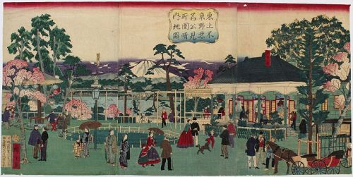 Japanese Enlightenment Woodblock Print Triptych Hiroshige III Ueno