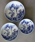 Three Large Japanese Meiji Arita Blue & White Porcelain Nesting Bowls