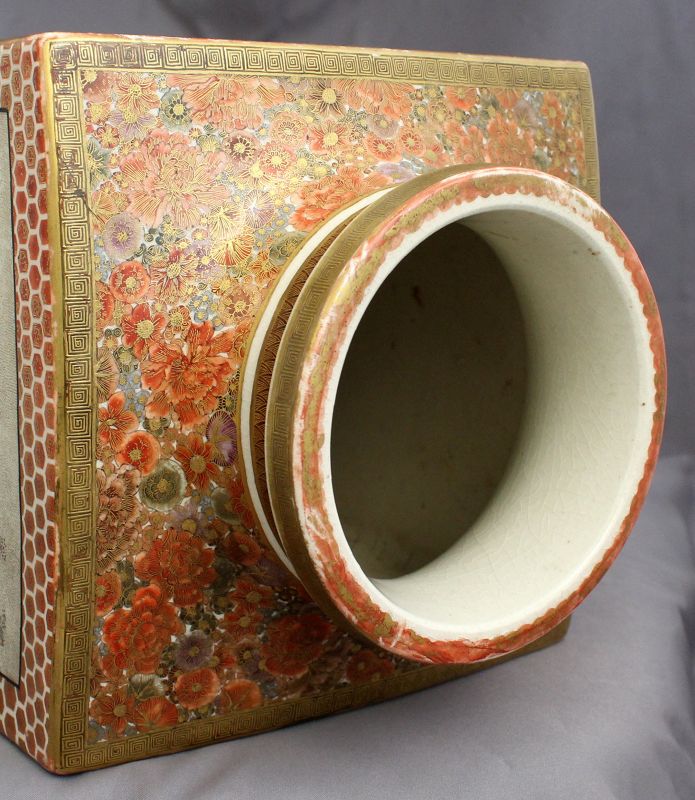 Huge 18&quot; High Japanese Ryuzan Mark Meiji Satsuma Earthenware Vase
