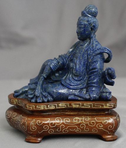 Old Chinese Lapis Lazuli Carved Guanyin Figure Purchased 1975