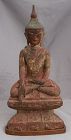 14" Burmese Shan Style Lacquered Wood Seated Buddha 18th/19th Cent.