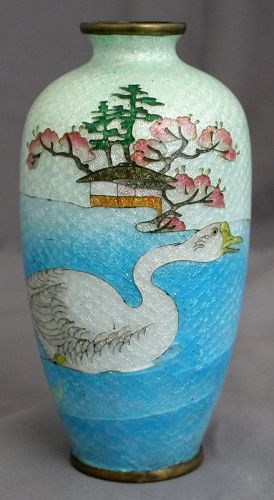 Adachi Kinjiro Japanese Meiji Cloisonne Cabinet Vase Ginbari Duck