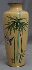 6" High Japanese Showa Ando Marked Cloisonne Vase Bird Bamboo