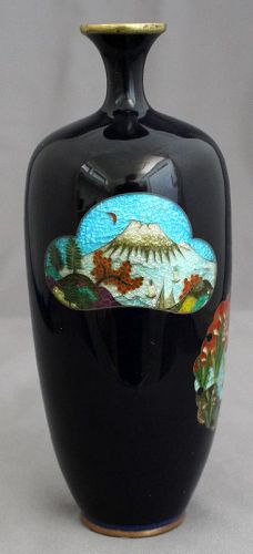 6" Tsunekawa Taiichiro Mark Meiji Japanese Cloisonne Vase Ginbari Fuji