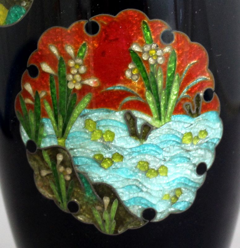 6&quot; Tsunekawa Taiichiro Mark Meiji Japanese Cloisonne Vase Ginbari Fuji