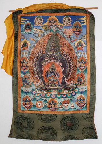 Large 19th Century Tibetan Cloth Thangka Blue Mahottara Heruka Buddha