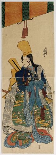 Kuniyoshi Kakemono Japanese Woodblock Print Diptych Heian Lady Shizuka