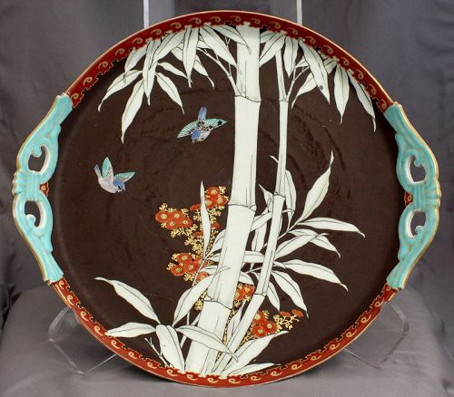 Japanese Koransha Fukagawa Imari Porcelain Platter Tray Birds Bamboo