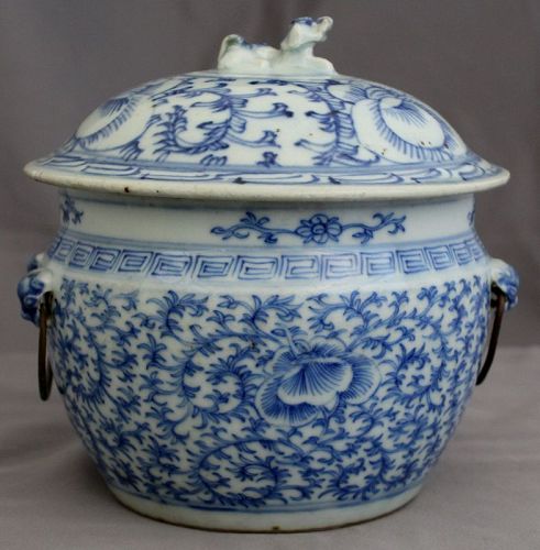 Chinese Qing Straits Blue & White Porcelain Kamcheng Jar Sweet Pea