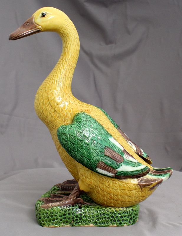 Pair 11.5&quot;H Chinese Qing Iridescent Susancai Sancai Porcelain Ducks
