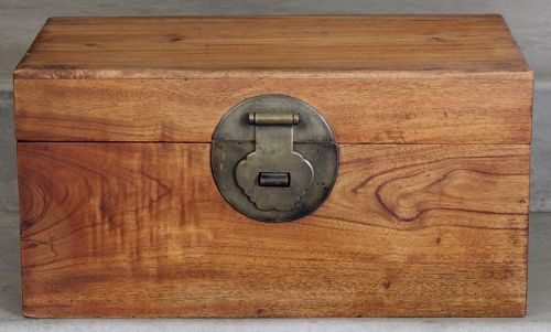 Chinese Qing Camphor Scholar's Wood Storage Box Brass Lock and Handles