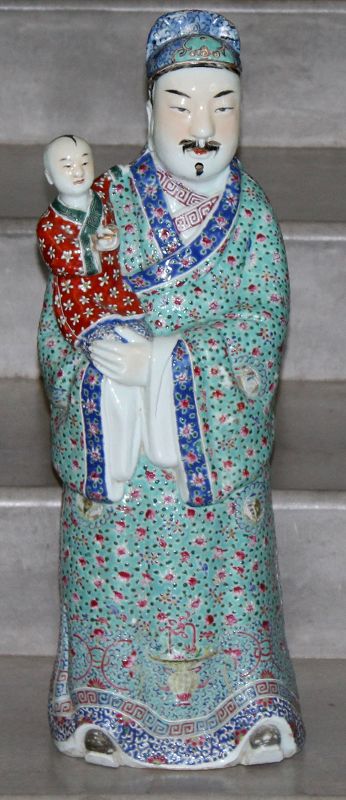 Chinese Republic Period Famille Porcelain Immortal Sanxing Fu & Child
