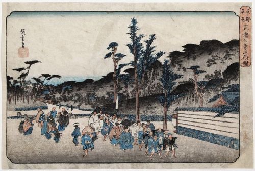 1830s Hiroshige Japanese Woodblock Print Zojo-ji in Shiba Toto Meisho