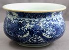 Chinese Qing Blue White Porcelain Bombe Form Censer Two Dragons Pearl