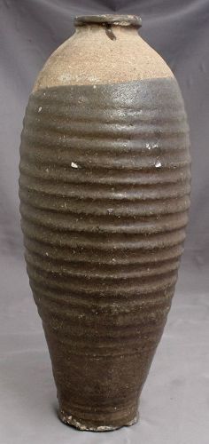 14" High Chinese Song Dynasty Brown Glazed Stoneware Ribbed Vase