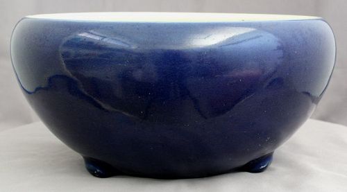 10" Diameter Chinese Qing Dynasty Monochrome Blue Glazed Censer