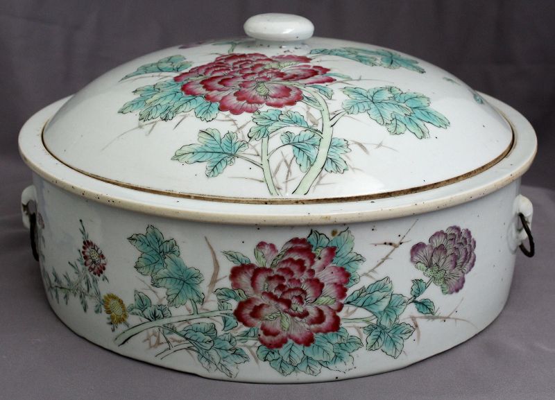 11" Dia. Chinese Qing Famille Rose Porcelain Food Container Dish Lid