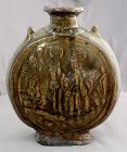 Chinese Yuan Dynasty Moulded Amber Brown Glaze Pilgrim's Moon Flask