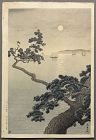 Tsuchiya Koitsu Japanese Woodblock Print Full Moon at Akashi Beach