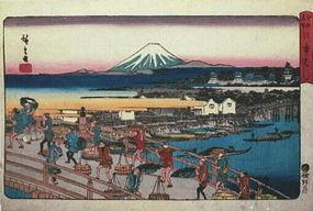 Japanese Edo Woodblock Print Hiroshige Nihonbashi Fuji