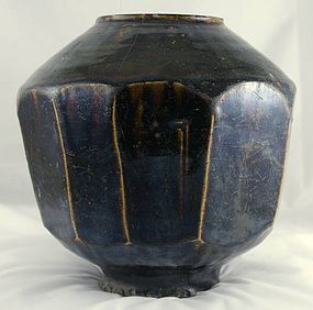 Large Korean Choson Yi Temmoku Glaze 10-faceted Jar 19c