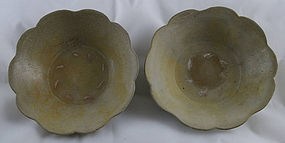 Rare Pair of Chinese Tang Dynasty Yue Ware Lotus Bowls