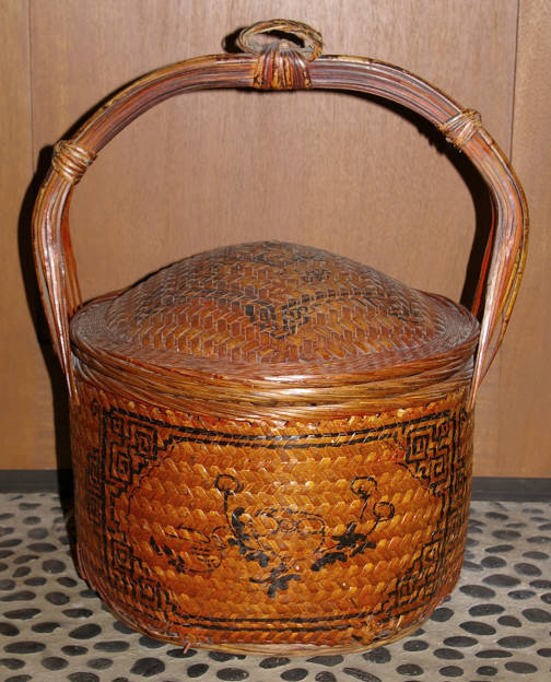 Large Chinese Late Qing Folk Art Bamboo Wedding Basket