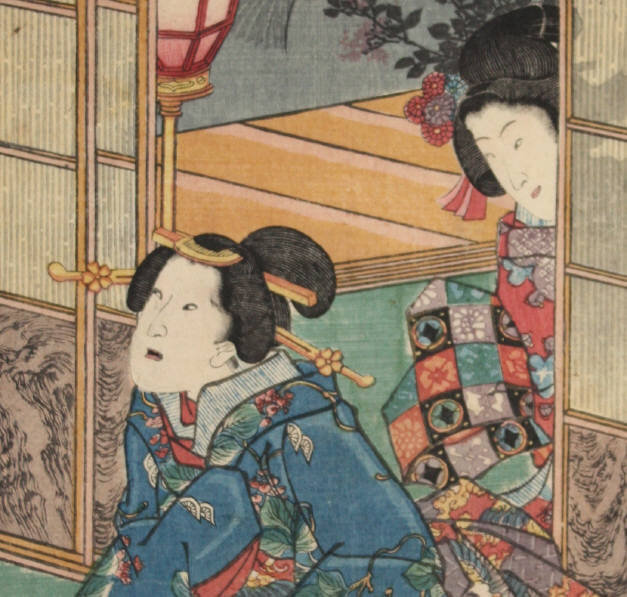 Japanese Edo Woodblock Print Triptych Kunisada II Genji
