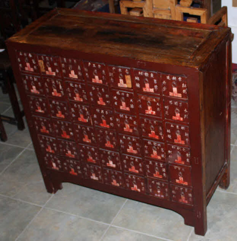 Large 42-drawer Chinese Qing Elm Wood Apothecary Medicine Chest