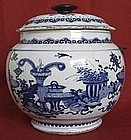 Chinese Kangxi Export Porcelain Blue & White Cover Jar