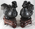 Pair Chinese Qing Bronze Duck Censers Incense Burners