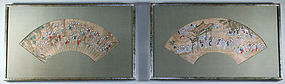 Pair Framed Chinese Qing Fan Paintings with Provenance