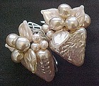 Large Pearlized Grape Cluster European Back Earrings