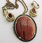 Goldstone Pin/Pendant and Earrings
