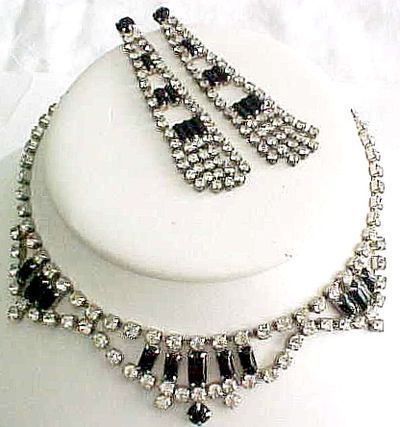 Black and Clear Rhinestone Necklace and Earrings