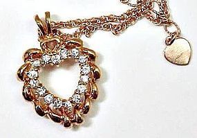 Pink Gold Toned Avon Rhinestone Heart Necklace