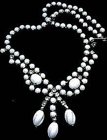 1950s White Glass and Rhinestone Necklace