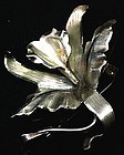 Lightweight Silver Colored Orchid Brooch