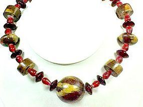 Large Clunky Wood and Glass Bead Necklace