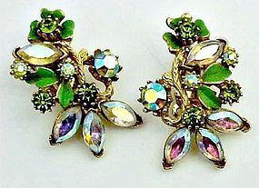 Large Aurora Borealis and Green Earrings - Clips