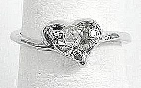 Tiny Heart Shaped Rhinestone Ring - Size 6
